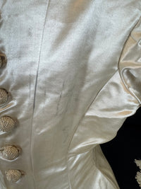 Antique Wedding Dress 1882 – Cream Satin Silk with Pleated Trims, Lace & Faux Pearls, Kate Rimer Provenance