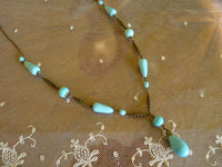 Art Deco Halskette aus blauem Glas im Robin's Egg-Stil, 1920er