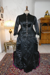 EMILE PINGAT Antikes viktorianisches Tournürenkleid, Paris, ca. 1882