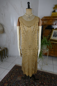 Golden yellow embroidered flapper dress, early 1920s