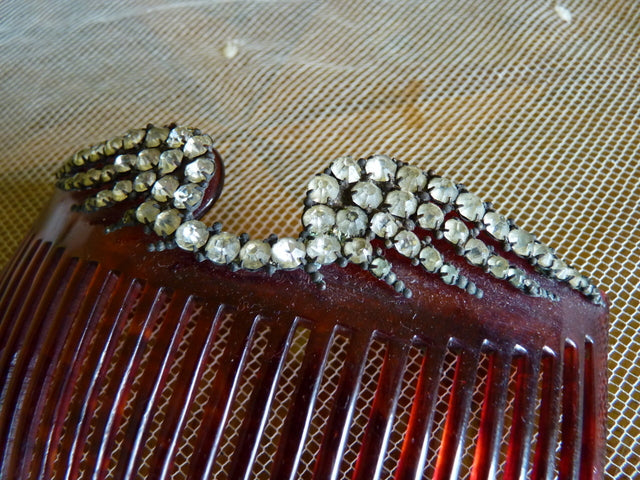 Antiker Kamm aus Kunstschildpatt und Strass, ca. 1905