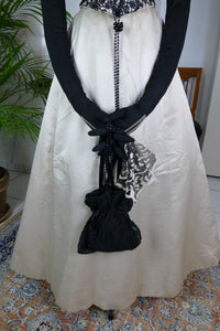 1893 evening dress — antique Victorian gown with silk bodice and lace trim