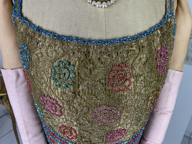 Embroidered lamé evening dress, America, ca. 1926