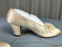 Titanic era wedding shoes, 1912, ivory silk bridal shoes