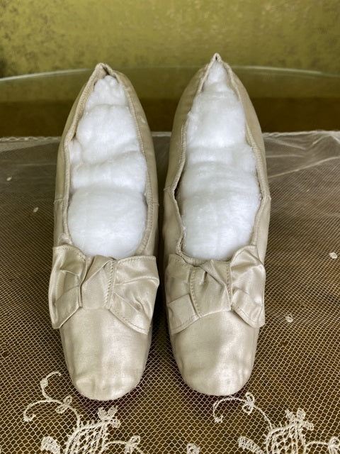 Antique Cream Satin Wedding Pumps, Spain, ca. 1880
