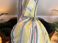 Yellow green pink striped silk taffeta robe à l’anglaise, early 1770s, England