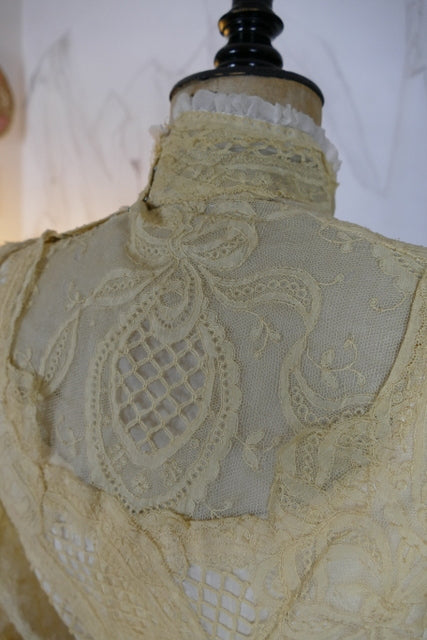 Antikes edwardianisches Kleid von 1901 – MACHARET New York & Paris Zweiteiliges Ensemble aus Seide und Spitze