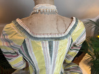 Yellow green pink striped silk taffeta robe à l’anglaise, early 1770s, England
