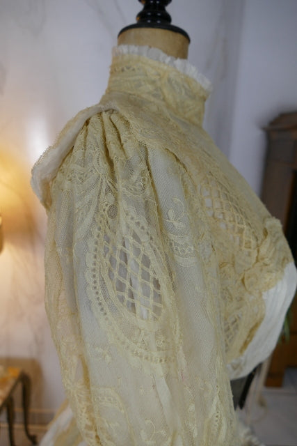 Antikes edwardianisches Kleid von 1901 – MACHARET New York & Paris Zweiteiliges Ensemble aus Seide und Spitze