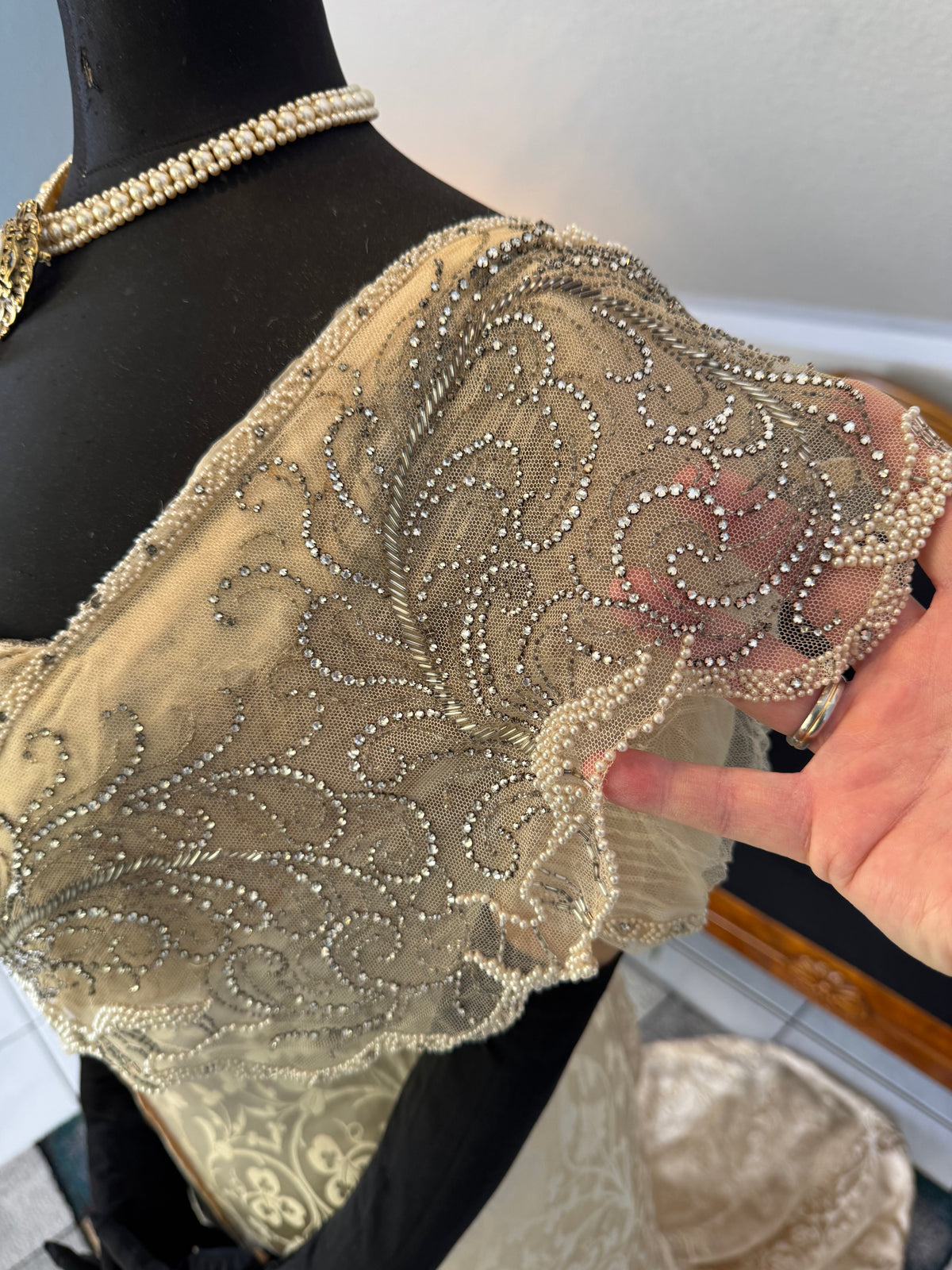 Edwardian wedding ensemble by Reville & Rossiter London with original box, shoes and accessories, Lady Gillman provenance, 1911