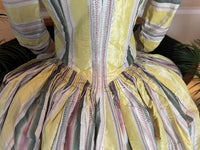 18th‑century striped silk gown, warp‑printed taffeta, robe à l’anglaise.