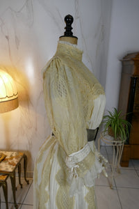 Antikes edwardianisches Kleid von 1901 – MACHARET New York & Paris Zweiteiliges Ensemble aus Seide und Spitze