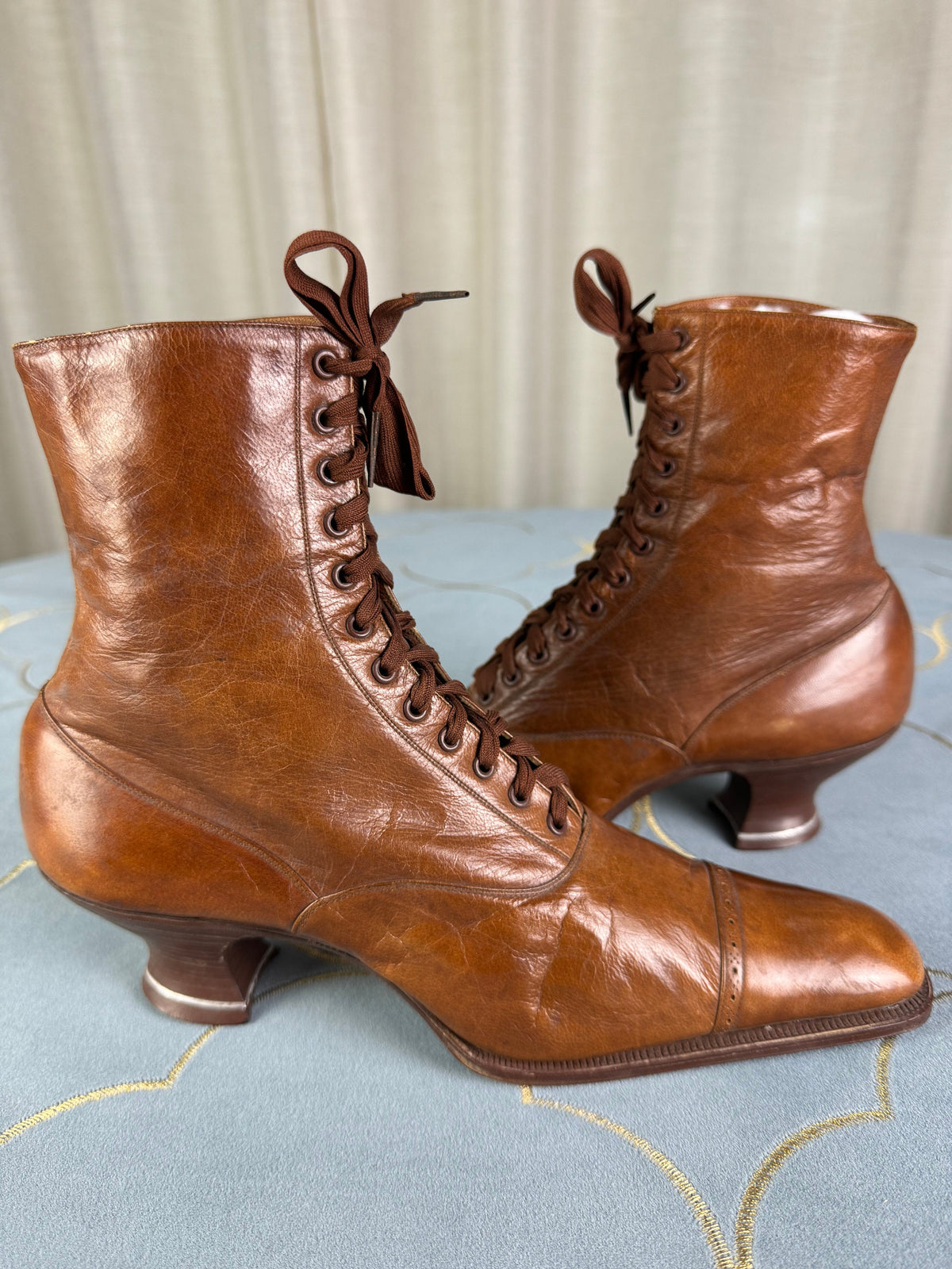 Unworn antique leather lace‑up boots by Stiller, Berlin, ca. 1906