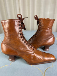 Unworn antique leather lace‑up boots by Stiller, Berlin, ca. 1906