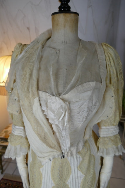 Antikes edwardianisches Kleid von 1901 – MACHARET New York & Paris Zweiteiliges Ensemble aus Seide und Spitze