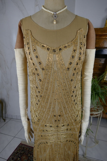 Golden yellow embroidered flapper dress, early 1920s