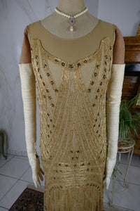 Golden yellow embroidered flapper dress, early 1920s