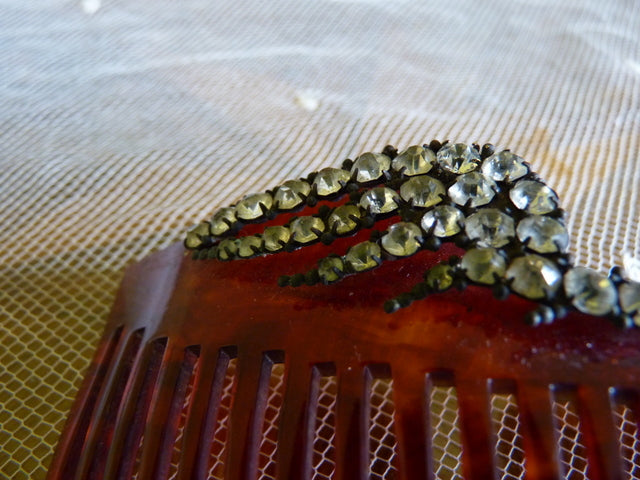 Antiker Kamm aus Kunstschildpatt und Strass, ca. 1905