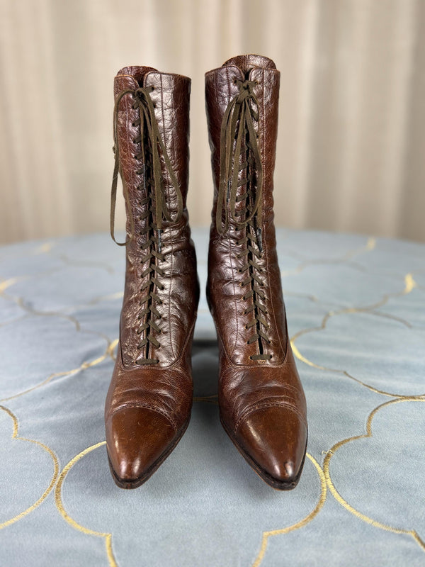 Leather High Top Lace-up Boots, ca. 1900