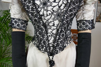 1893 evening dress — antique Victorian gown with silk bodice and lace trim