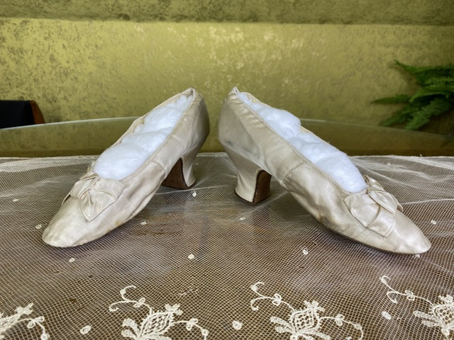 Antique Cream Satin Wedding Pumps, Spain, ca. 1880