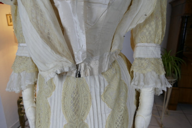 Antikes edwardianisches Kleid von 1901 – MACHARET New York & Paris Zweiteiliges Ensemble aus Seide und Spitze