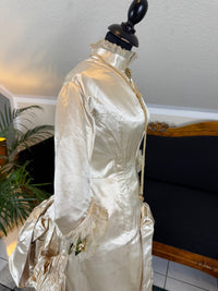Antique Wedding Dress 1882 – Cream Satin Silk with Pleated Trims, Lace & Faux Pearls, Kate Rimer Provenance