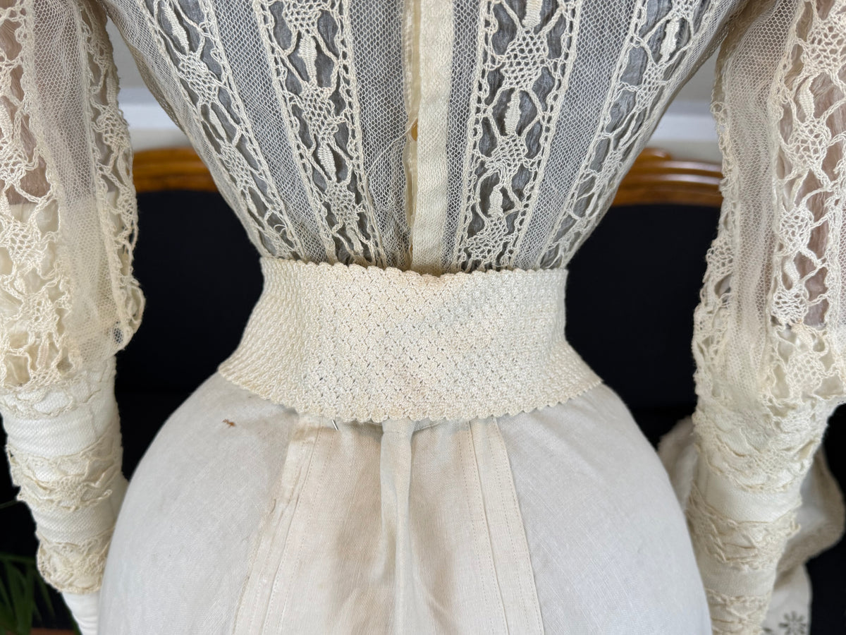 Antique Four‑Piece Edwardian Walking Dress ca. 1910 – Linen, Lace & Lady Gillman Provenance