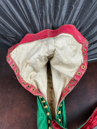 Victorian Green Silk Lace‑Up Boots, ca. 1875 – Low Heel, Brass Fasteners, Red Leather Lining