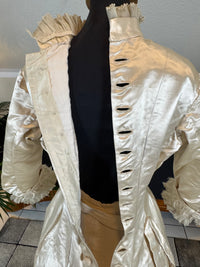 Antique Wedding Dress 1882 – Cream Satin Silk with Pleated Trims, Lace & Faux Pearls, Kate Rimer Provenance