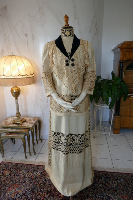 Antikes edwardianisches Leinen-Geh-Ensemble, ca. 1906 – Kleid & Jacke