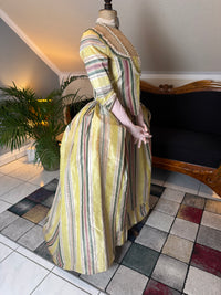 18th‑century striped silk gown, warp‑printed taffeta, robe à l’anglaise