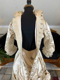 Antique Wedding Dress 1882 – Cream Satin Silk with Pleated Trims, Lace & Faux Pearls, Kate Rimer Provenance