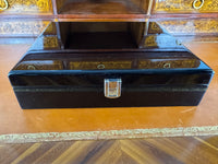 Silver cigarette case of Crown Prince Wilhelm of Prussia with crowned monogram, presentation pin and original caricature in bespoke casket.