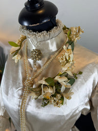 Antique Wedding Dress 1882 – Cream Satin Silk with Pleated Trims, Lace & Faux Pearls, Kate Rimer Provenance