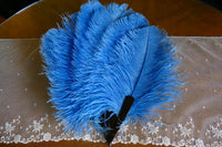 Blau schattierter Fächer aus Straußenfedern, 1920er Jahre