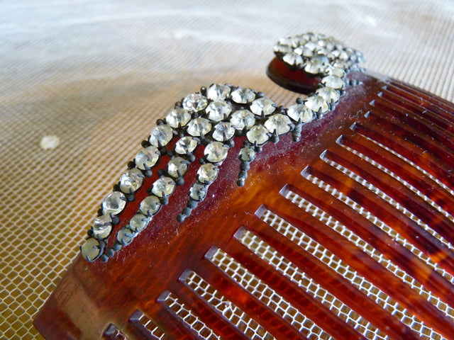 Antiker Kamm aus Kunstschildpatt und Strass, ca. 1905
