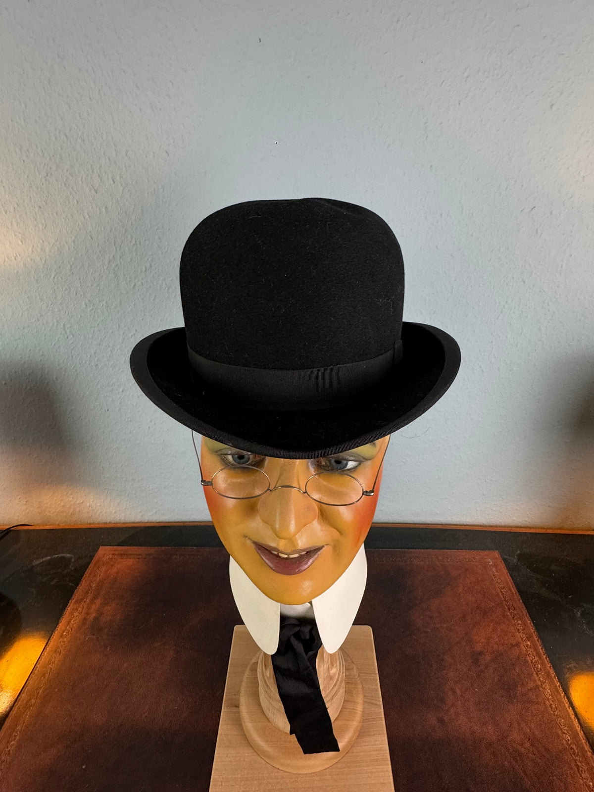French Bowler hat, silk‑lined, M.A.C.F. Qualité Supérieure, very well preserved, riding style.