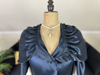 MARSHALL FIELD & Co. antique hooded cape, Chicago, ca. 1924, dark blue silk flapper cape