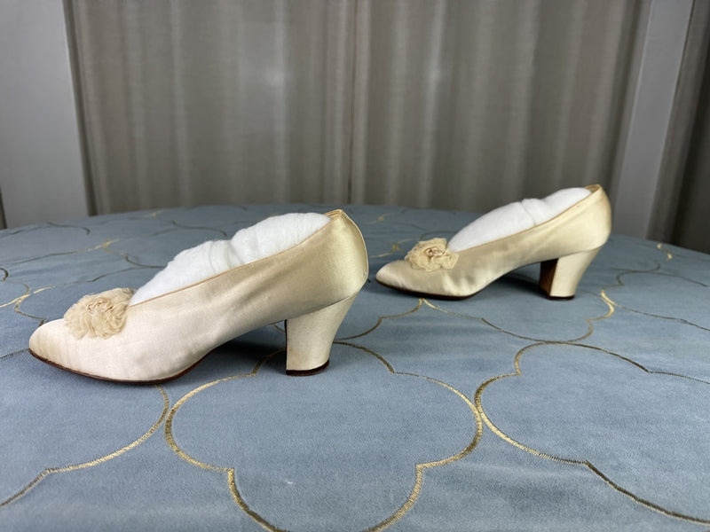 Titanic era wedding shoes, 1912, ivory silk bridal shoes
