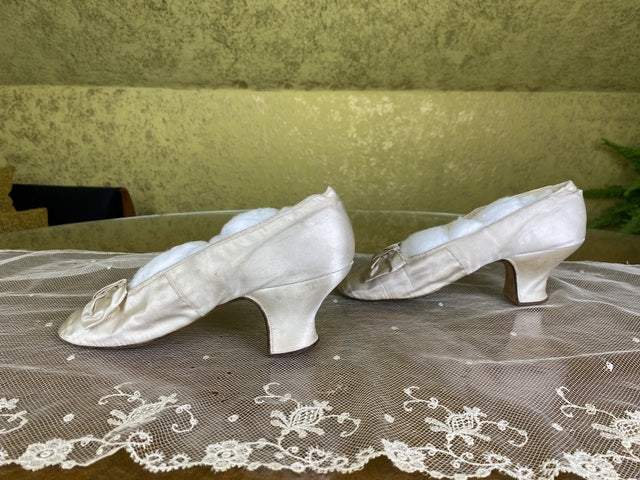 Antique Cream Satin Wedding Pumps, Spain, ca. 1880