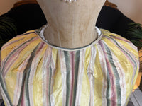 Eine Robe à l’Anglaise aus gelb, grün und pink gestreiftem Seidentaft, ca. 1770