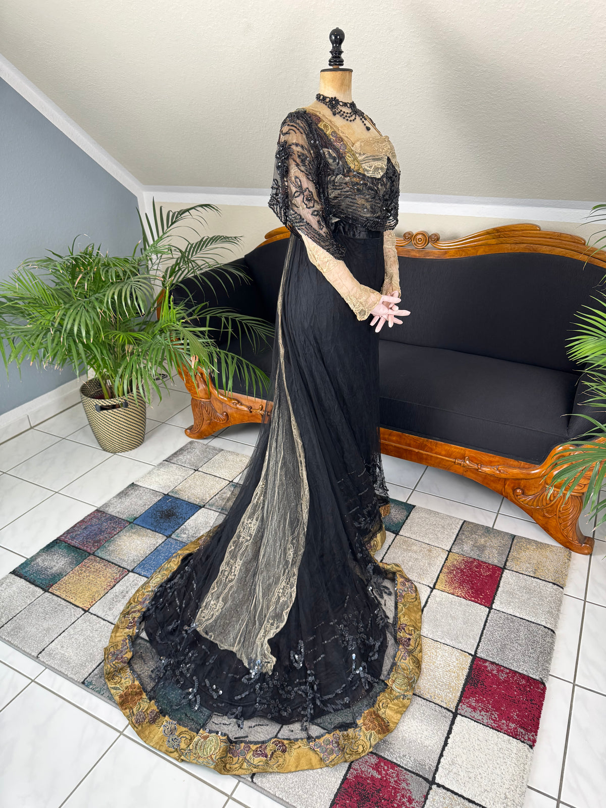 Antikes edwardianisches Abendkleid ca. 1906 – Seide, Spitze, Tüll & Brokat aus England