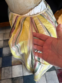 Eine Robe à l’Anglaise aus gelb, grün und pink gestreiftem Seidentaft, ca. 1770