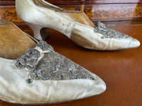 Antique 1911 silk wedding shoes with glass beads by Hook, Knowles & Co. and Lady Gillman provenance
