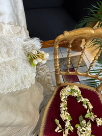Antique Wedding Dress 1882 – Cream Satin Silk with Pleated Trims, Lace & Faux Pearls, Kate Rimer Provenance