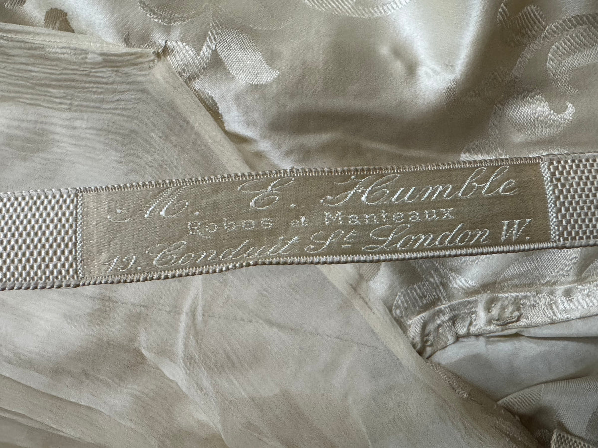 Evening Dress 1912 – Cream Silk Brocade with Lace & Crepe Drapes by M. E. Humble, Court Dressmaker, Lady Gillman Provenance