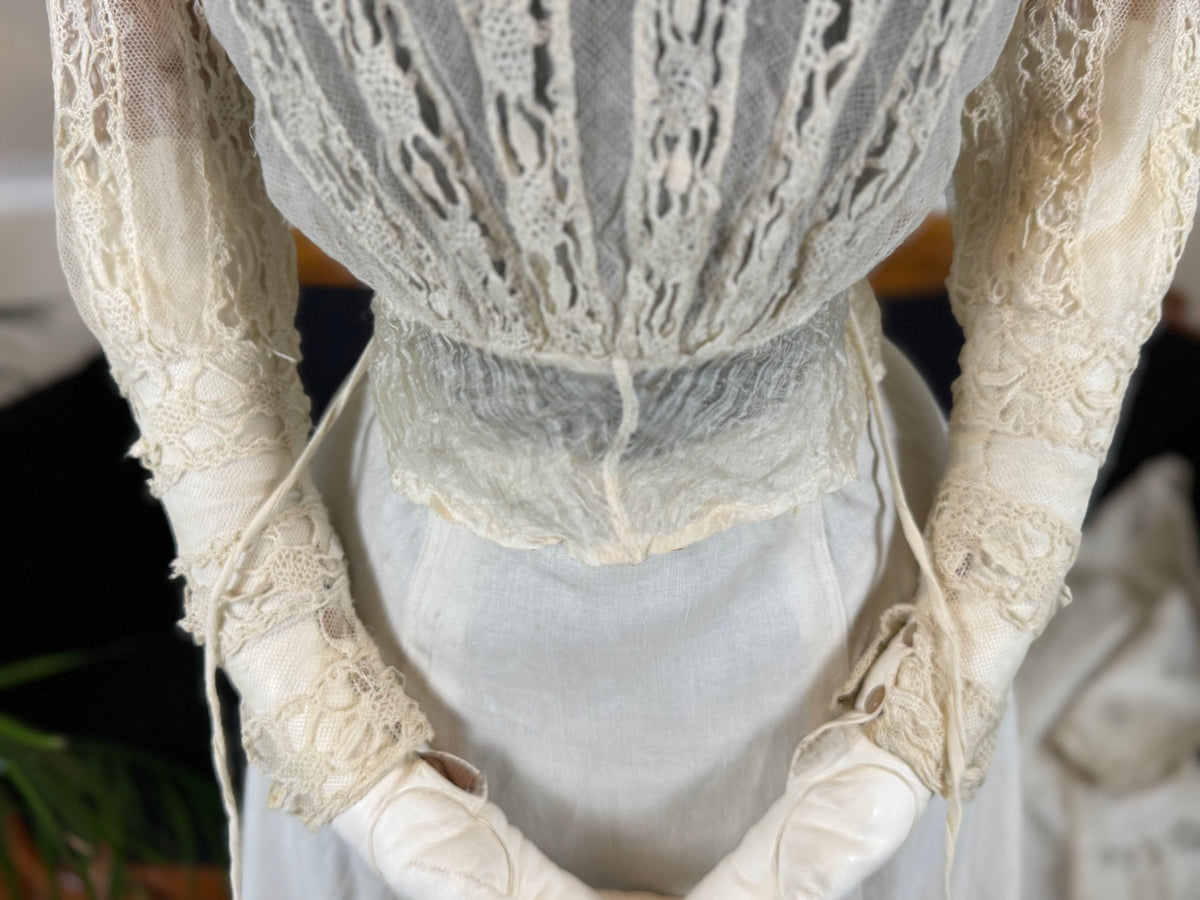 Antique Four‑Piece Edwardian Walking Dress ca. 1910 – Linen, Lace & Lady Gillman Provenance