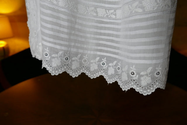 ntique white cotton christening dress with scalloped hem, Edwardian period