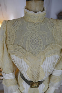 Antikes edwardianisches Kleid von 1901 – MACHARET New York & Paris Zweiteiliges Ensemble aus Seide und Spitze